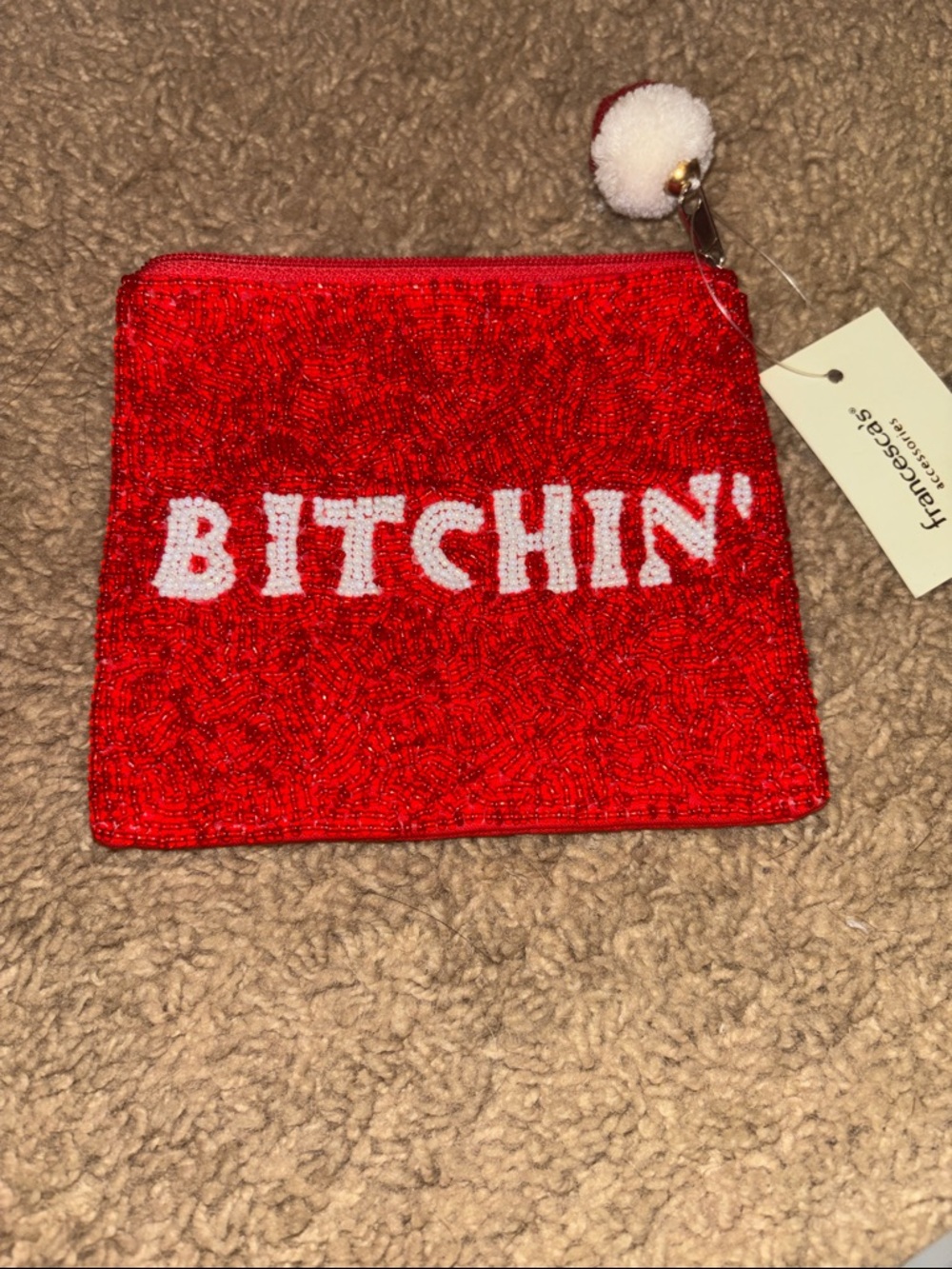 Francesca's Collections Red 'Bitchin'' Beaded Zip Pouch